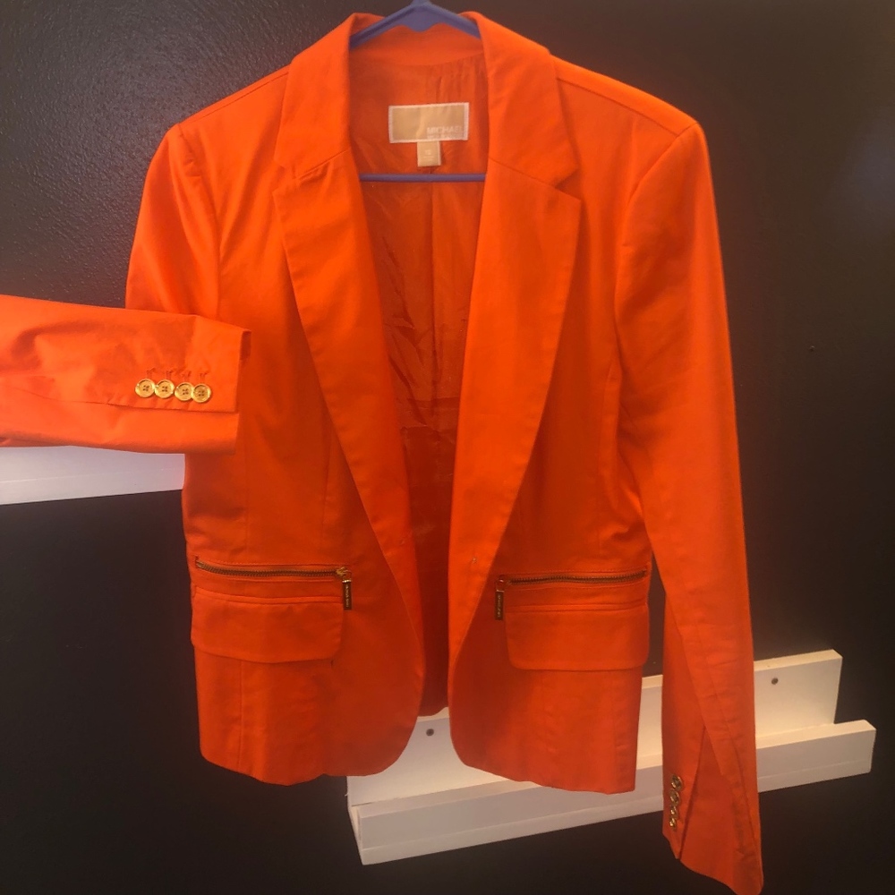 Women’s Bright Orange Blazer with Gold Accents